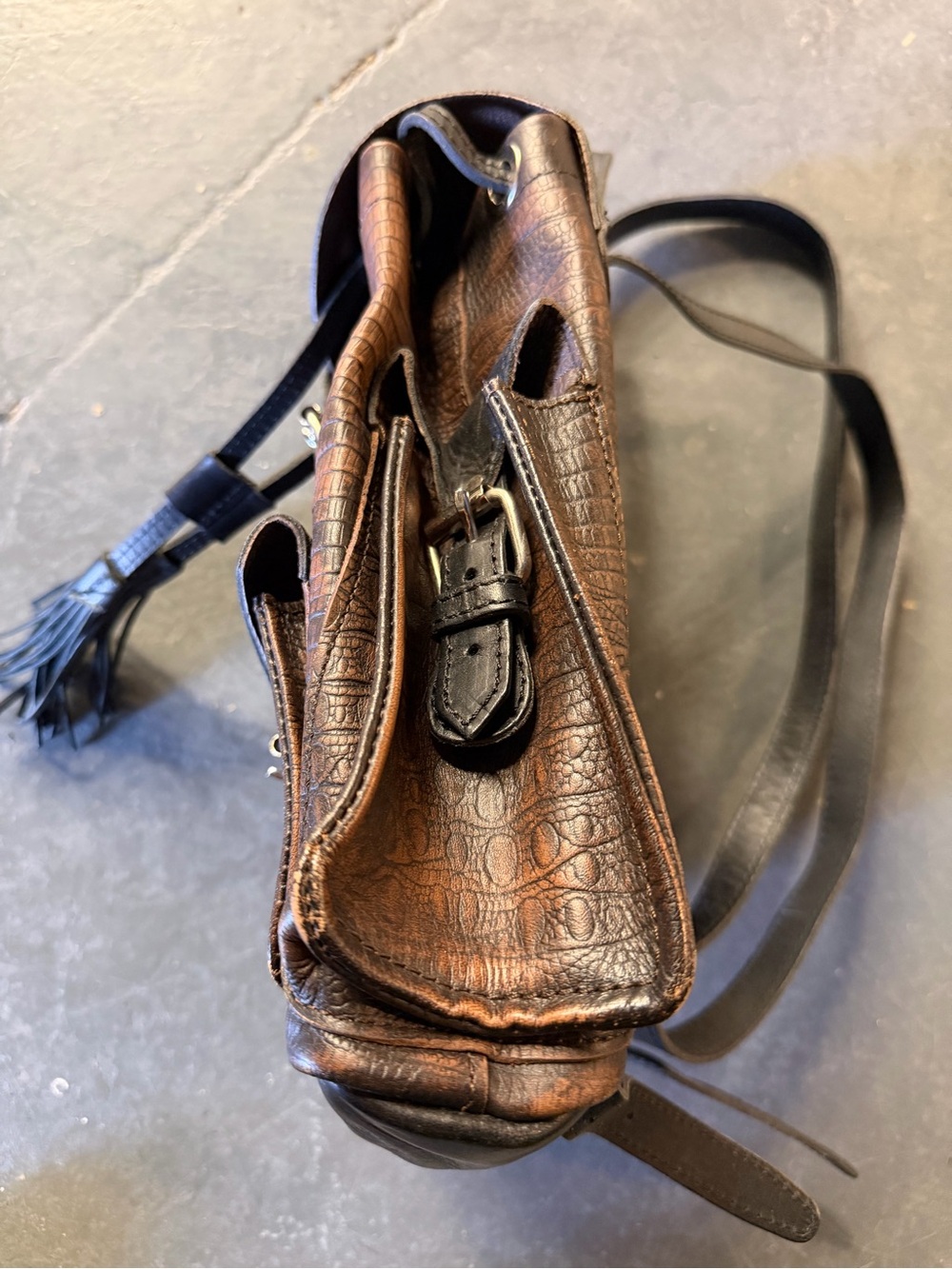 Freebird by Steven Brown and Black leather Croc-Embossed Backpack with Tassel - Picture 6 of 10